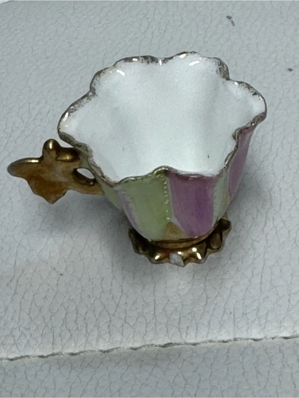 Vintage Miniature Porcelain Teacup Pink and Green Hand Painted with Gold Trim